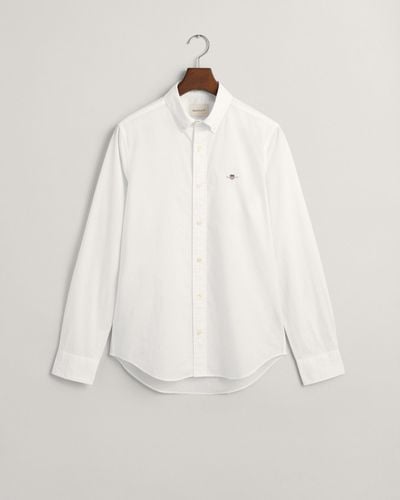 GANT Slim Fit Long Sleeve Poplin Shirt - White