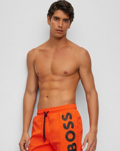 BOSS Octopus Quick-drying Swim Shorts With Large Contrast Logo - Orange
