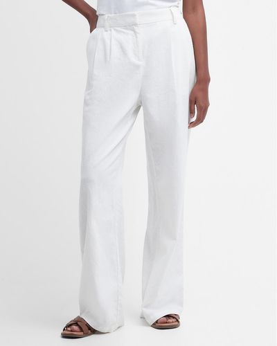 Barbour Somerland Linen Blend Wide Leg Trousers - White