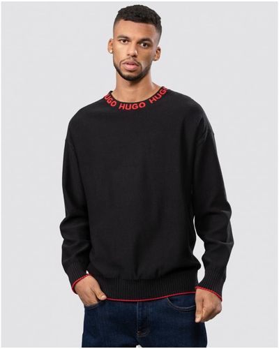 HUGO Smarlo Logo Collar Sweater - Gray