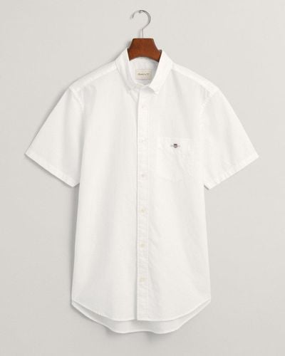 GANT Regular Fit Cotton Linen Short Sleeve Shirt - Natural