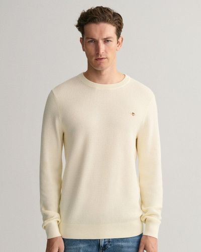 GANT Cotton Texture Crew Neck Sweater - Natural