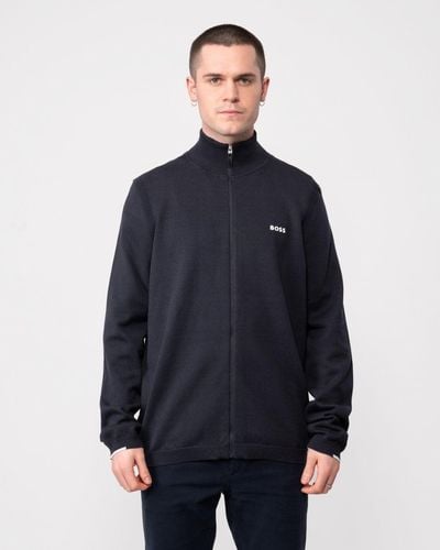 BOSS Ever-x Full Zip Cardigan - Blue