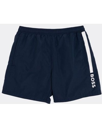 BOSS Dolphin Nos Quick-drying Swim Shorts With Stripe And Logo - Blue