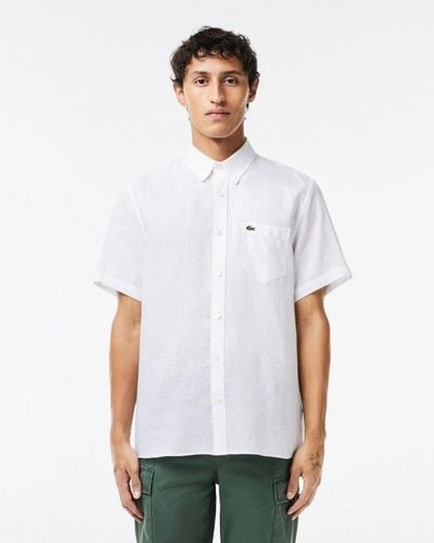 Lacoste Short Sleeve Straight Cut Linen Shirt - White
