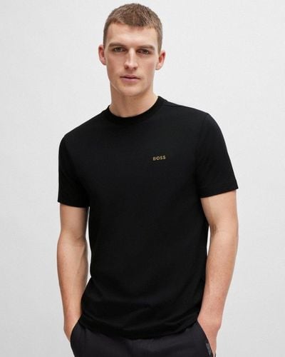 BOSS Tee Stretch Cotton T-shirt With Contrast Logo Nos - Black