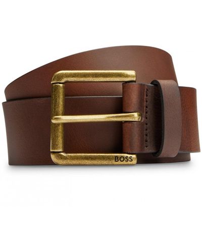 BOSS Joris Italian Leather Belt With Engraved Buckle - Brown