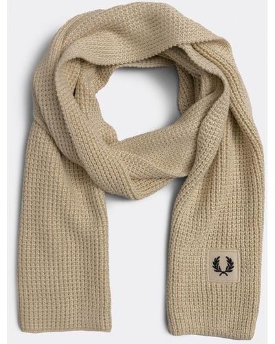 Fred Perry Waffle Knit Patch Brand Rib Scarf - Natural