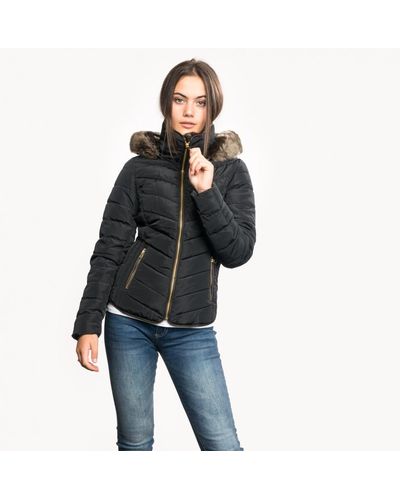 Joules Gosway Chevron Quilt Padded Jacket With Hood A/w - Black