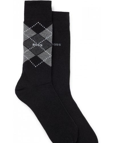 BOSS 2 Pack Combed Cotton Argyle Socks - Black