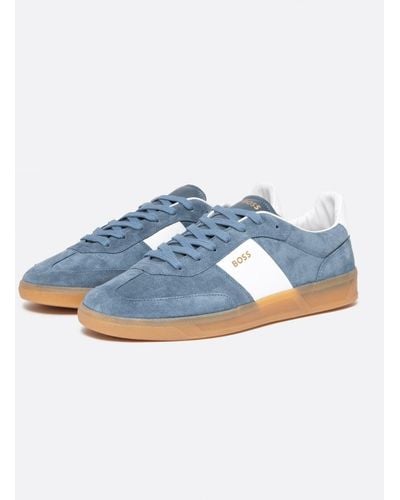 BOSS Brandon Suede-leather Lace-up Trainers With Branding - Blue