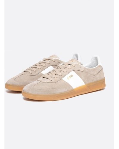 BOSS Brandon Suede-leather Lace-up Trainers With Branding - White