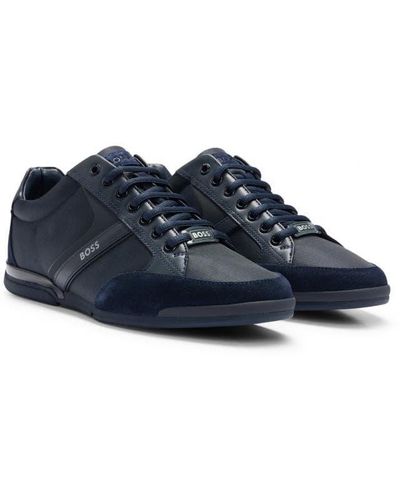 BOSS Saturn Mx Faux Leather Trainers - Blue
