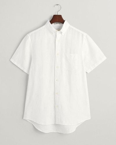 GANT Regular Linen Short Sleeve Shirt - White