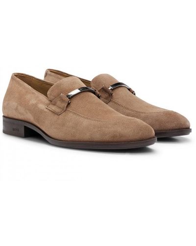 BOSS Colby Suede Loafers With Branded Hardware Trim - Brown