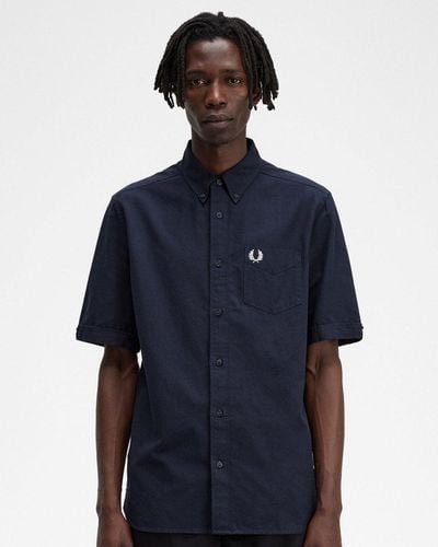 Fred Perry Short Sleeve Oxford Shirt - Blue