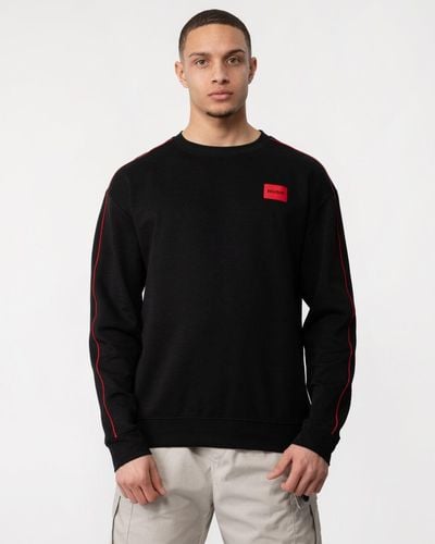 HUGO Badge Logo Crew Neck Loungewear Sweatshirt - Black