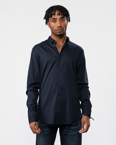 Armani Exchange Long Sleeve Bi-stretch Shirt - Blue
