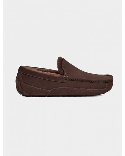 UGG Ascot Logo-embroidered Suede And Shearling Slippers - Brown