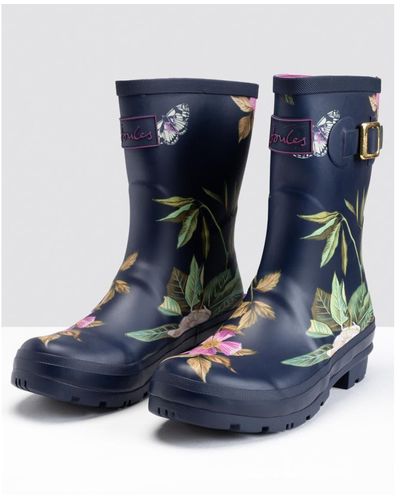 Joules Molly Mid Height Printed Wellies - Blue