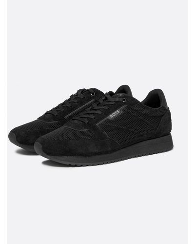 BOSS Zayn Textured Nylon Trainers With Leather Trims - Black
