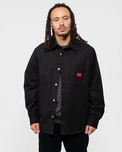 HUGO Erato Long Sleeve Label Logo Shirt - Black