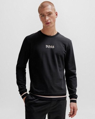 BOSS Iconic Cotton-terry Sweatshirt With Logo In Signature Colours - Black