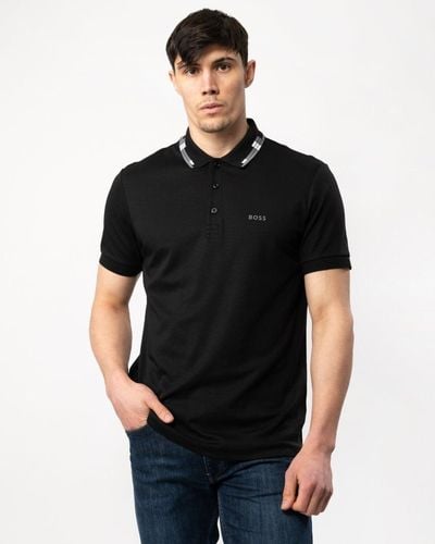 BOSS Paule Slim-fit Polo Shirt With Collar Graphics - Black