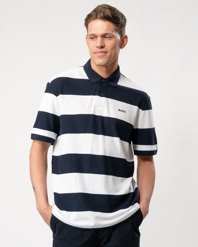 BOSS Thick Stripe Polo Shirt - Blue
