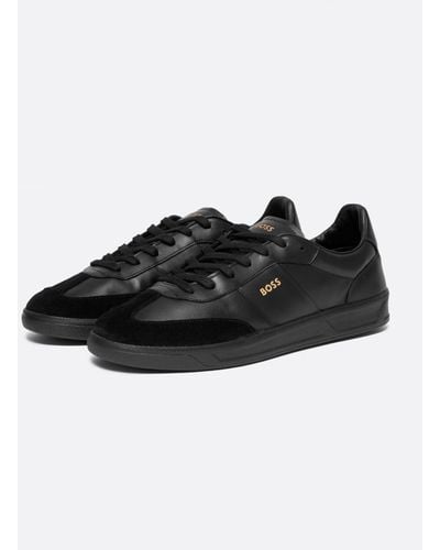 BOSS Brandon Leather And Suede Sneakers With Embossed Logos - Black