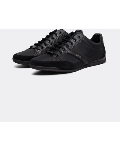 BOSS Saturn Low Profile Mixed Material Trainers With Suede And Faux Leather Nos - Black