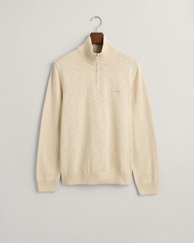 GANT Cotton Flamme Half Zip Sweater - Natural