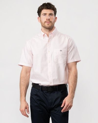 GANT Regular Fit Short Sleeve Oxford Shirt - Natural