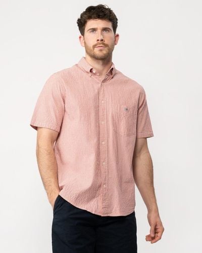 GANT Regular Seersucker Stripe Short Sleeve Shirt - Pink