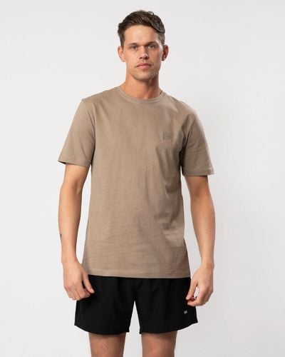 BOSS Tales Cotton-jersey T-shirt With Logo Patch - Natural