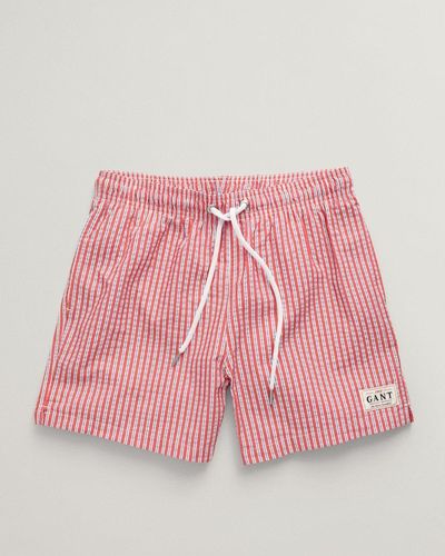 GANT Regular Fit Seersucker Swim Shorts - Pink