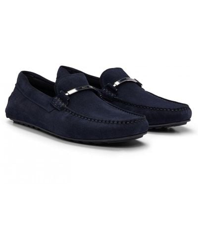 BOSS Noel Suede Moccasins With Branded Hardware And Full Lining - Blue