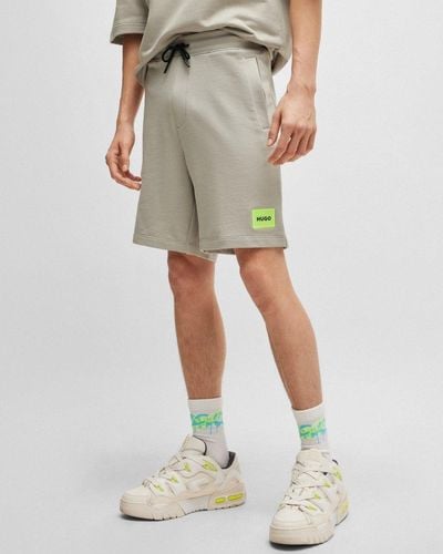 HUGO Diz222 Cotton Terry Shorts With Logo Label - Green