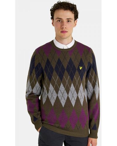 Lyle & Scott British Argyle Crew Neck Sweater - Black