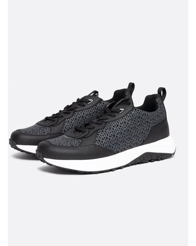 HUGO Kane Runn Mixed-material Trainers With Repeat Logo Details - Black
