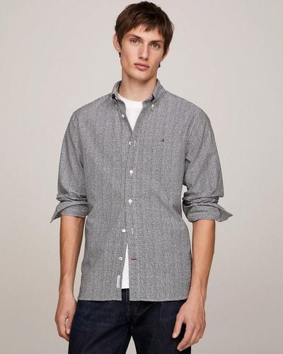 Tommy Hilfiger Oxford Basketweave Print Long Sleeve Shirt - Grey