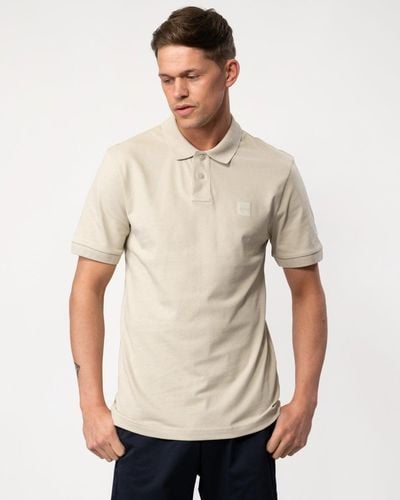 BOSS Passenger Stretch-cotton Slim-fit Polo Shirt With Logo Patch - Natural