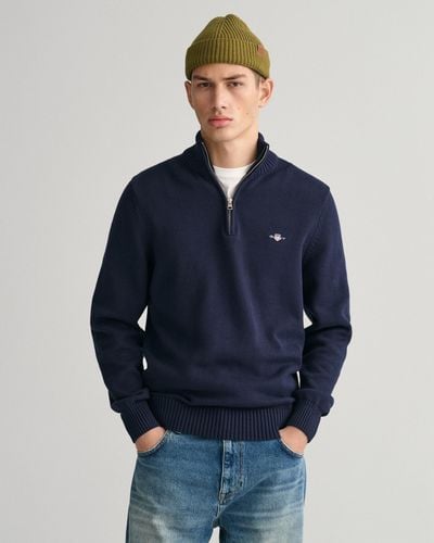 GANT Casual Cotton Half Zip Sweater - Blue