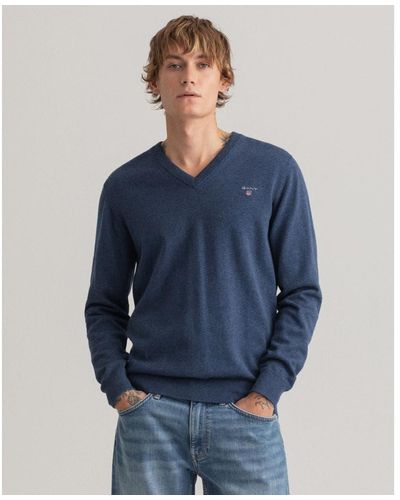 GANT Classic Cotton V-neck Sweater - Blue