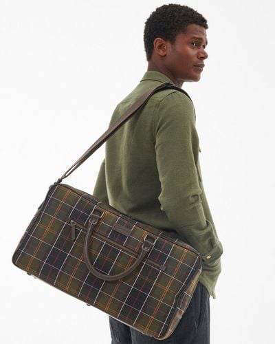 Barbour Tartan Leather Holdall - Green