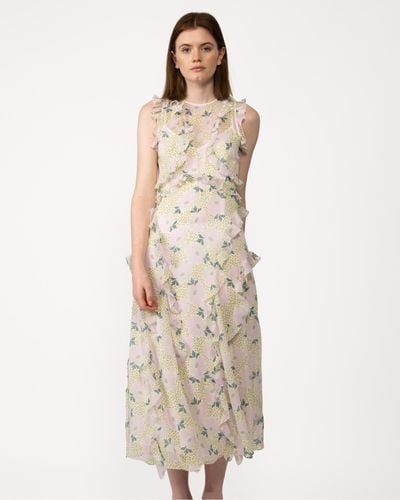 Ted Baker Calinia Daisy-print Ruffled Recycled-polyester Midi Dress - White