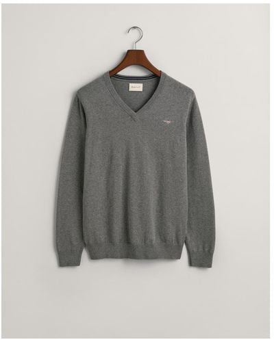 GANT Classic Cotton V-neck Sweater - Gray