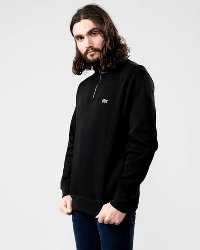 Lacoste Lactose Zippered Stand-up Collar Cotton Sweatshirt - Black