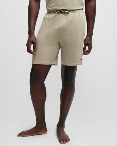 BOSS Unique Stretch-cotton Pyjama Shorts With Logo Print - Natural