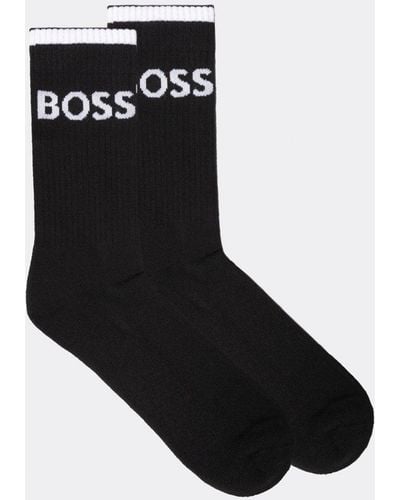 BOSS 6 Pack Stripe Combed Cotton Quarter Length Socks - Black
